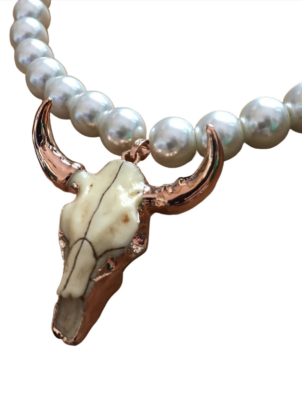 Paisley May - PMB Longhorn & Pearl Necklace - RoseGold