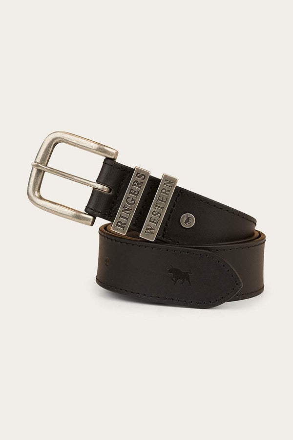 Ringers Western - James Leather Belt - Black/Silver