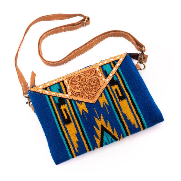 The Design Edge - SaddleBlanket Tooled Lrge Clutch - Blue