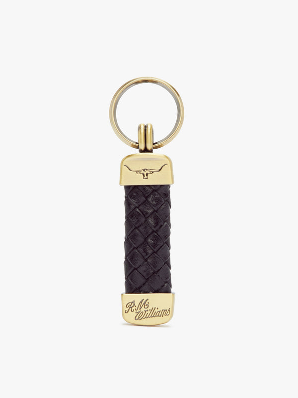 R.M.Williams - Plaited Keyring Kangaroo - Black/Brass