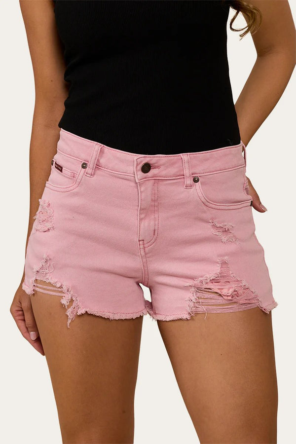 Ringers Western - Womens - Jessie M/Rise Ripped Denim Short-Lt Pink