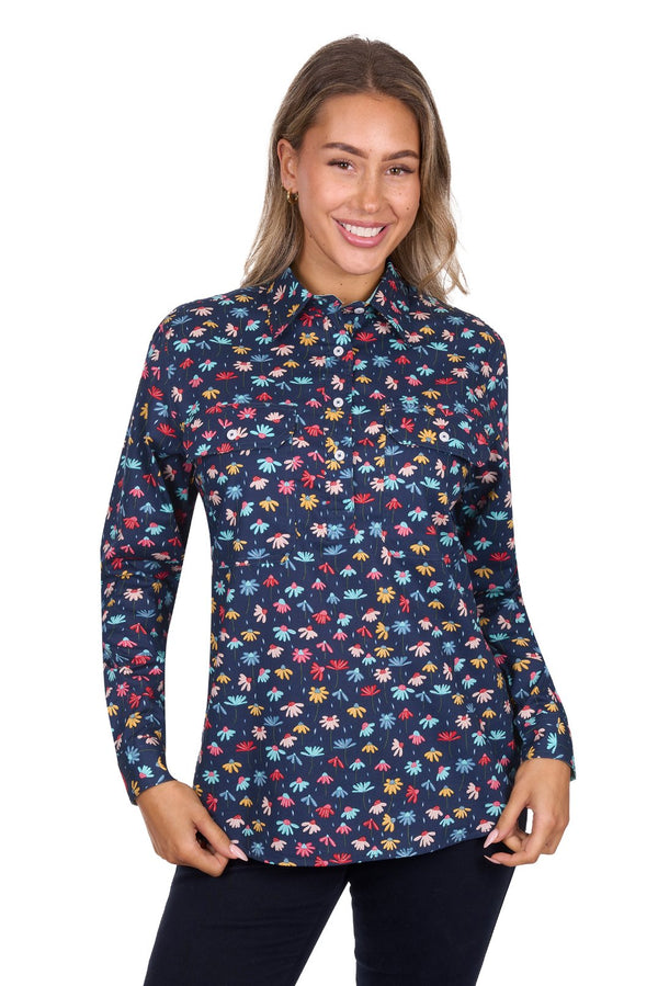 Hard Slog - Womens - Tori Half Placket Shirt - Navy