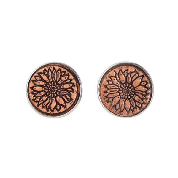 The Design Edge - TooledLeather Stud Earrings - Dark Brown