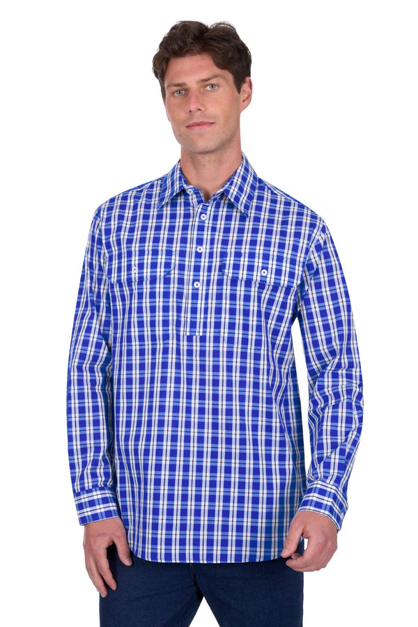 Hard Slog - Mens - Levers Half Placket Shirt - Royal/White