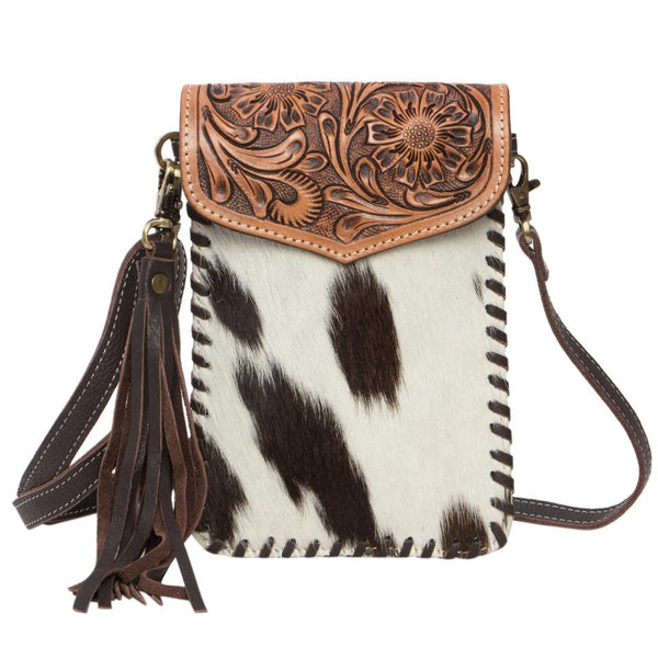 The Design Edge - Cowhide Tooled Tole Phone Bag - Brown