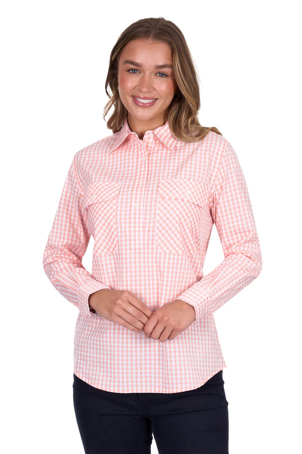 Hard Slog - Womens - Jen Half Placket Shirt - Coral