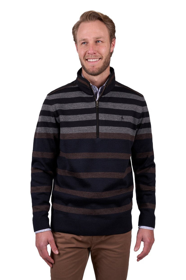 Thomas Cook - York 1/4 Zip WoolBlend Jumper - Navy/Tan