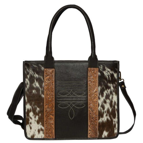 The Design Edge - Cowhide Tooled Norman Bag - Brown/White