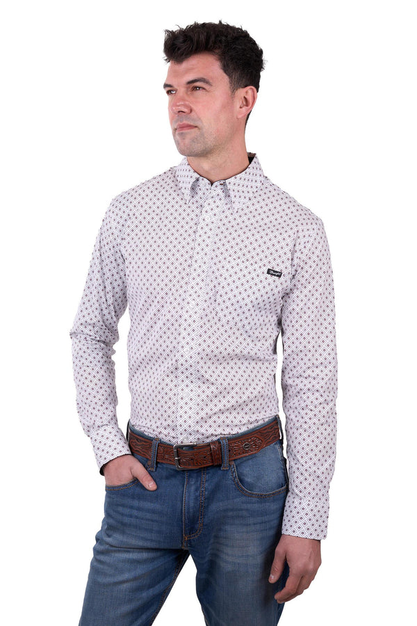 Wrangler - Knox L/S Shirt - White/Dark Tan