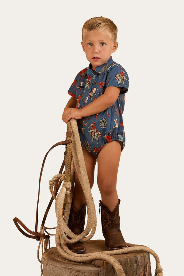 Ringers Western - Romper Babies Mini Cowboy ~ Yale Blue