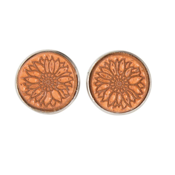 The Design Edge - TooledLeather Stud Earrings - Tan