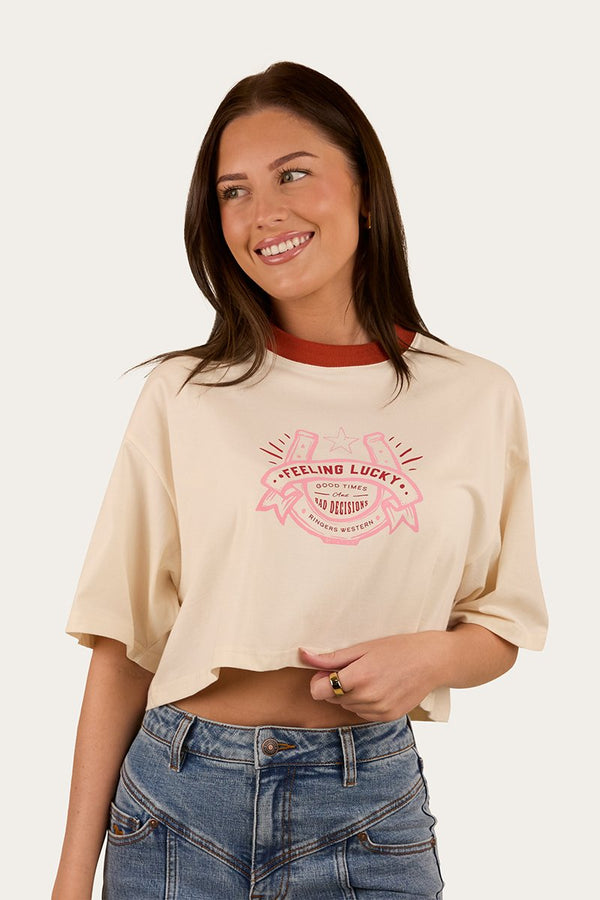 Ringers Western - Womens - Feeling Lucky Crop Oversized Tee-OffWhte