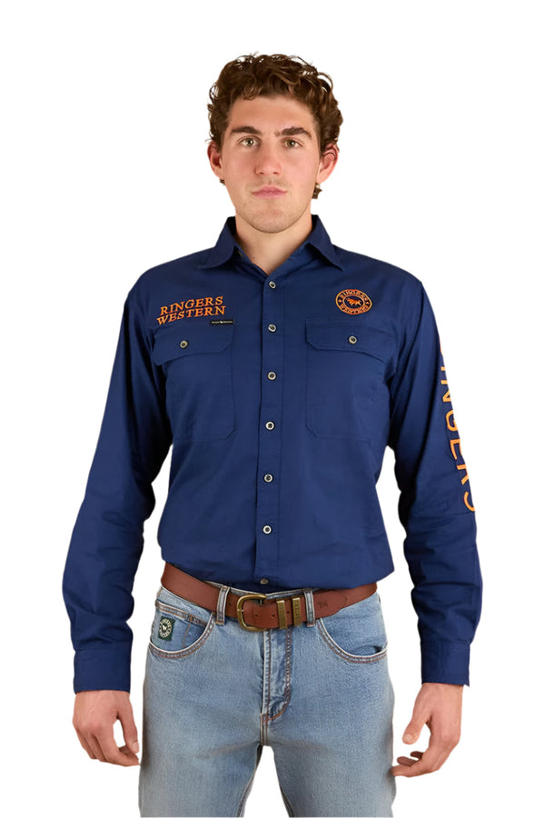 Ringers Western - Hawkeye Full Button Shirt - Navy/Orange