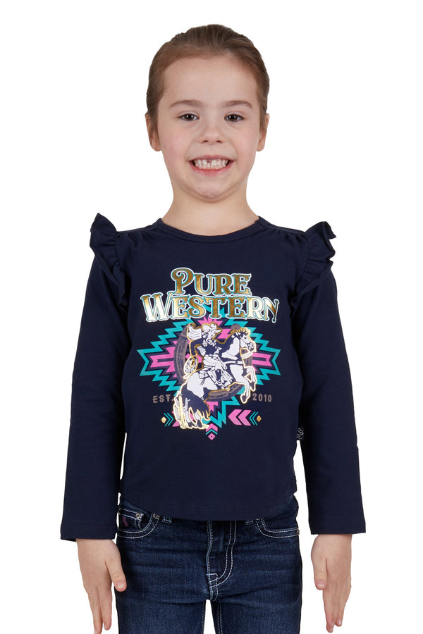 Pure Western - Kids - Emma L/S Frill Tee ~ Navy