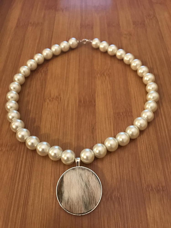 Paisley May - PMB Cowhide & Pearl Necklace - Silver