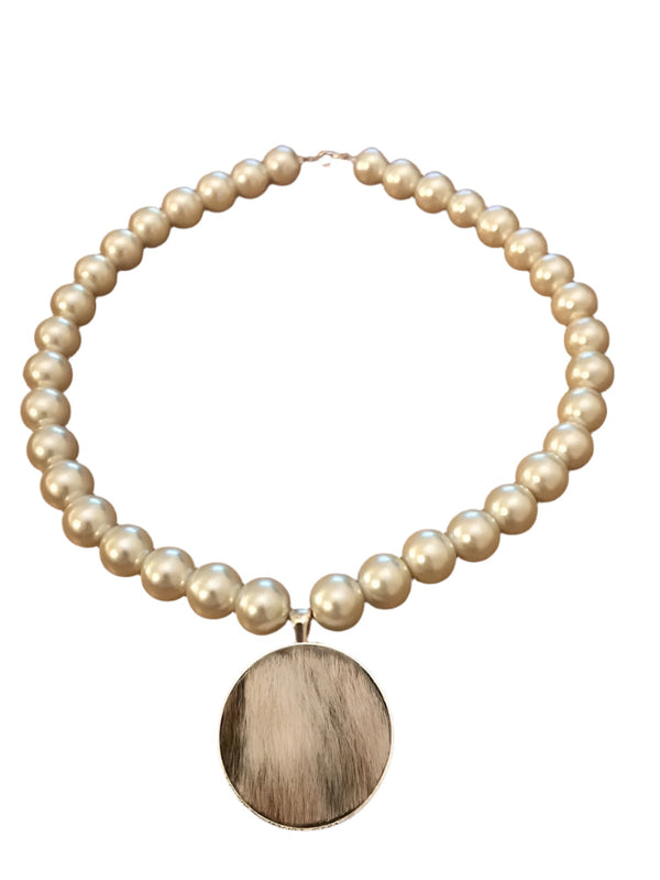 Paisley May - PMB Cowhide & Pearl Necklace - Silver