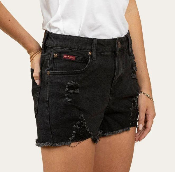 Ringers Western - Womens - Jessie M/Rise Ripped Denim Short-Black