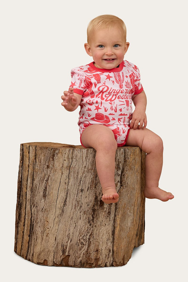 Ringers Western - Kids - Boot Scootin Babies Romper ~ Barely Pink
