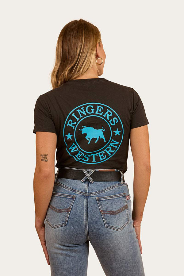 Ringers Western - Womens - Signature Bull Classic Tee-Charcoal/Aqua