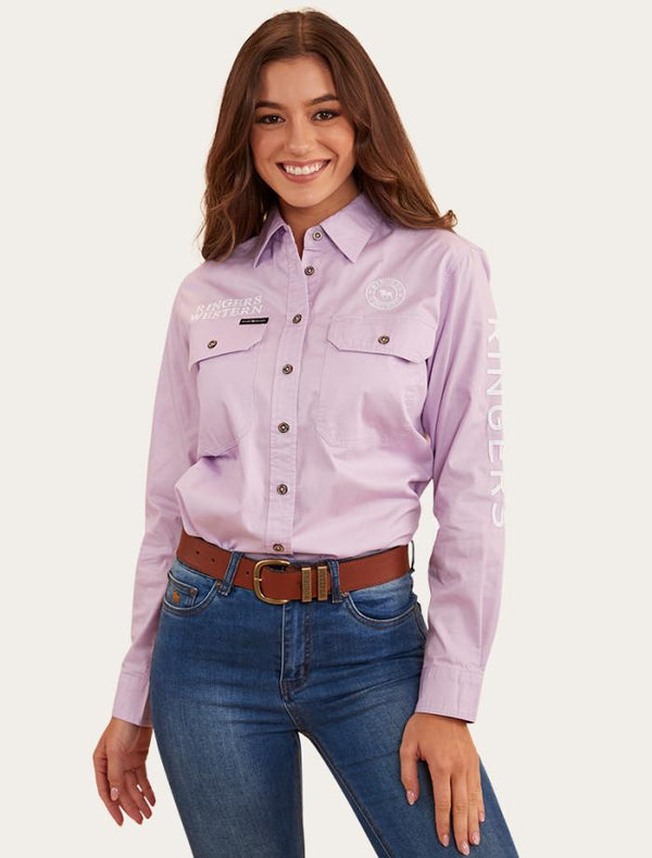 Ringers Western - Jillaroo Full Button Shirt -Lavender/Wht