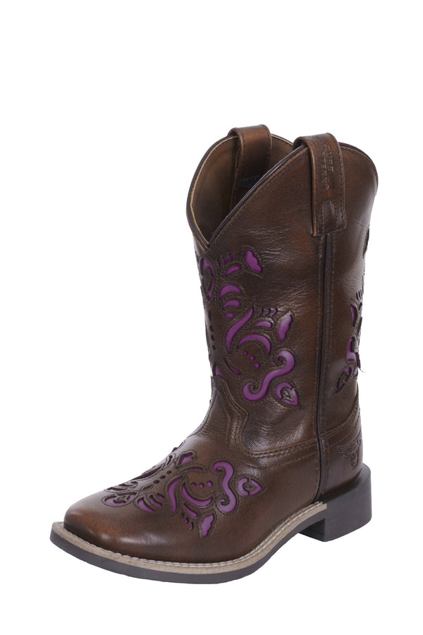 Pure Western - Children - High Top Boot (C) - Ottie ~AntqBrwn/Purp