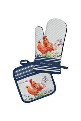 Thomas Cook - Oven Mitt & Pot Holder - Chooks - Nvy/Wh
