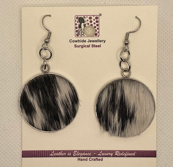 The Design Edge - Cowhide Earrings Round Drop - Black