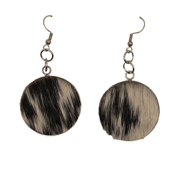 The Design Edge - Cowhide Earrings Round Drop - Black