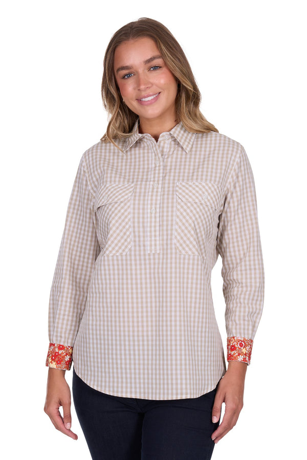 Hard Slog - Womens - Sara Half Placket Shirt - Natural