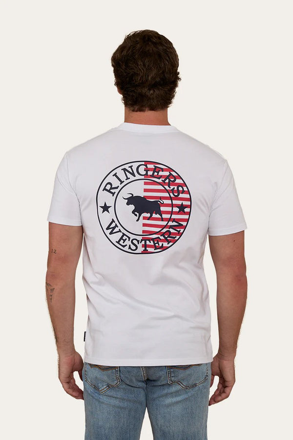 Ringers Western - Mens - Signature Bull StockFit Flag Tee - White