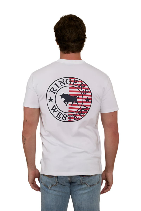 Ringers Western - Mens - Signature Bull StockFit Flag Tee - White