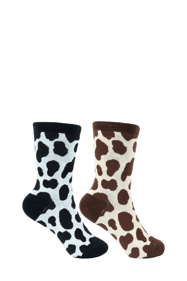 Pure Western - Adult - Crew Socks PW CowPrint - Black/Tan