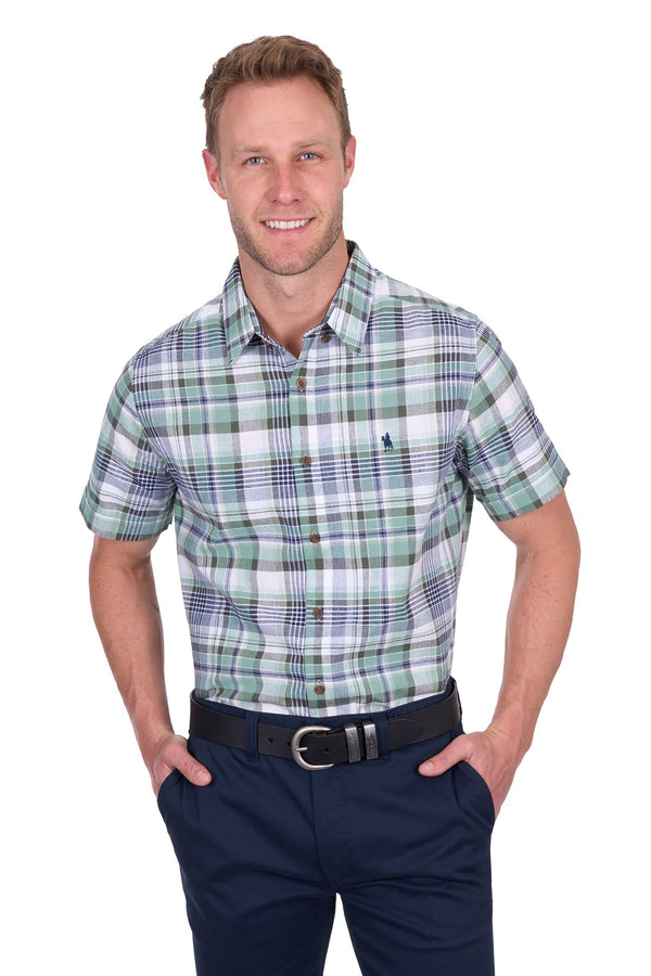 Thomas Cook - Mens - Gerry Linen S/Sleeve Shirt - Green/Navy