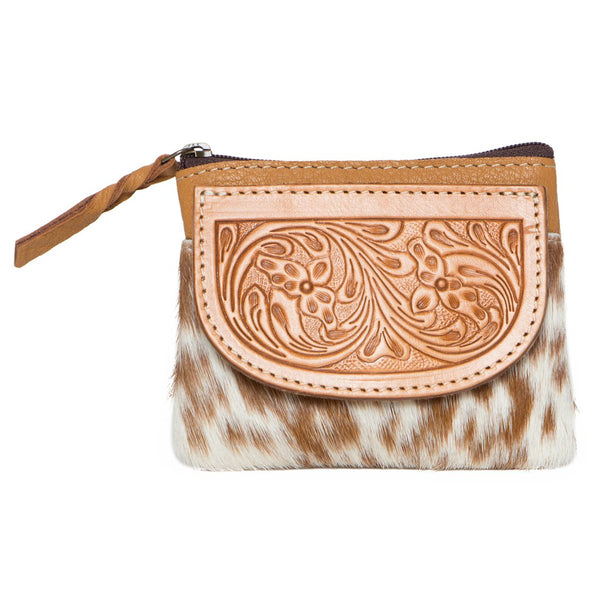 The Design Edge - Cowhide Tooled Zip Coin Purse - Tan