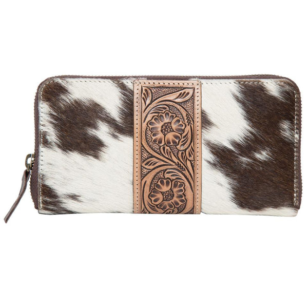 The Design Edge - Cowhide Tooled Salta Zip Wallet -Brown