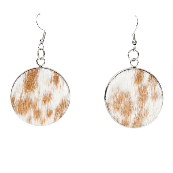 The Design Edge - Cowhide Earrings Round Drop - Tan