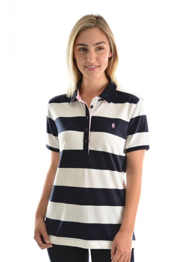 Thomas Cook - Rachel Stripe S/S Polo - White/Dark Navy