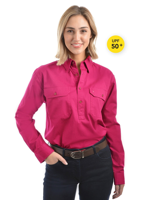 Thomas Cook - Light Drill 1/2 Placket Shirt - Hot Pink