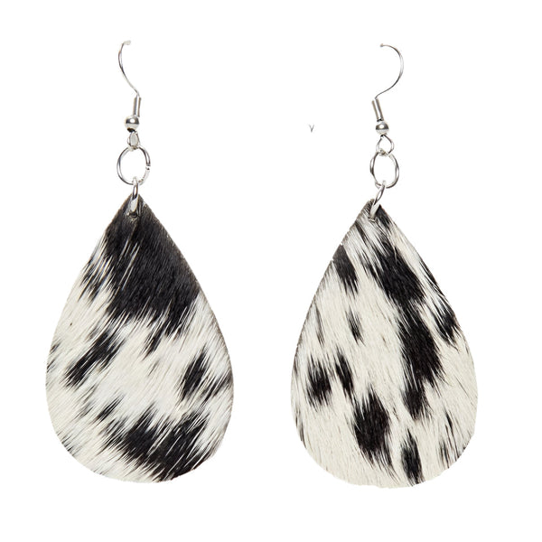 The Design Edge - Cowhide Earrings Pear Drop - Black