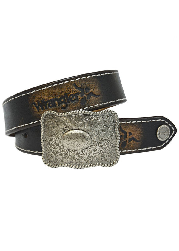 Wrangler - Kids - Abrasion Logo Belt (Kids) ~ Brown