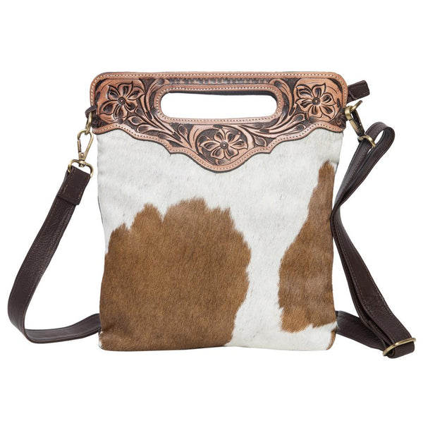The Design Edge - Cowhide Tooled Cali Sling Bag - Brown