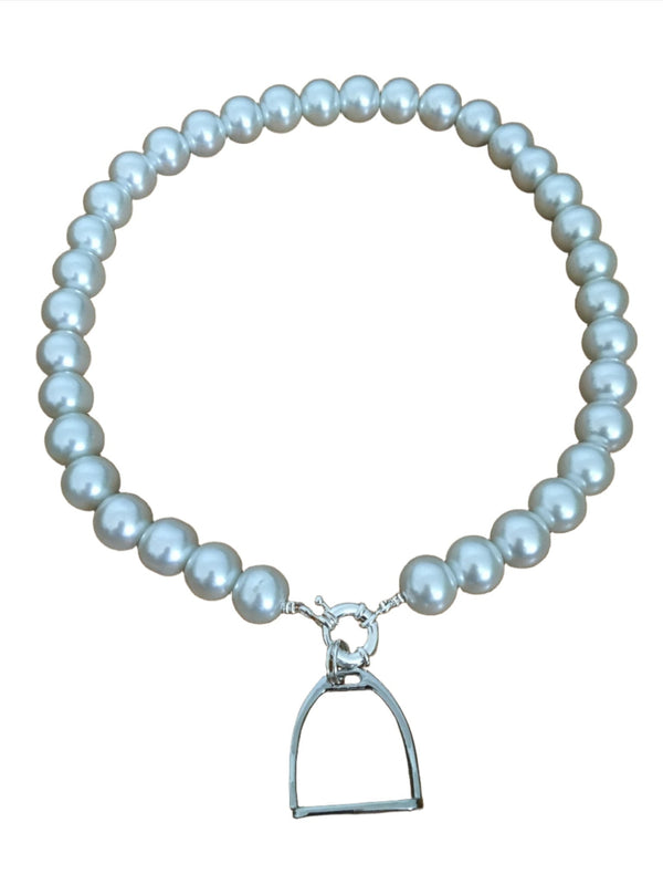 Paisley May - PMB Stirrup & Pearl Necklace - Silver