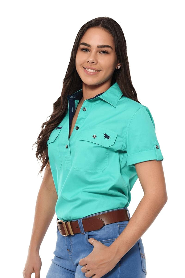 Ringers Western - Jules S/Sleeve Half Button Shirt - Mint
