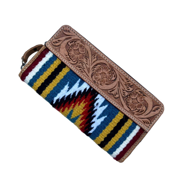 The Design Edge - SaddleBlanket Tooled Zip Wallet - Multi