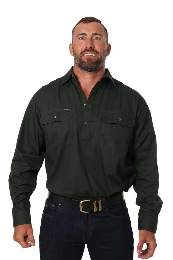 Ringers Western - King River Half Button Shirt -CargoKhaki