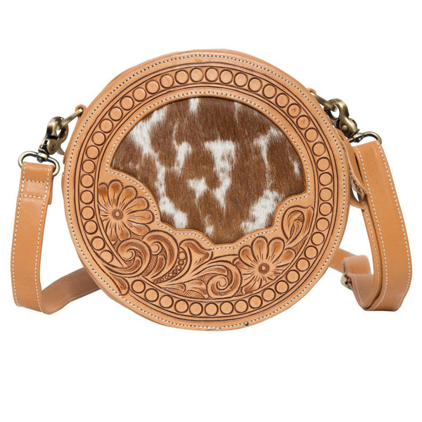The Design Edge - Cowhide Tooled Jamaica Round Bag - Tan