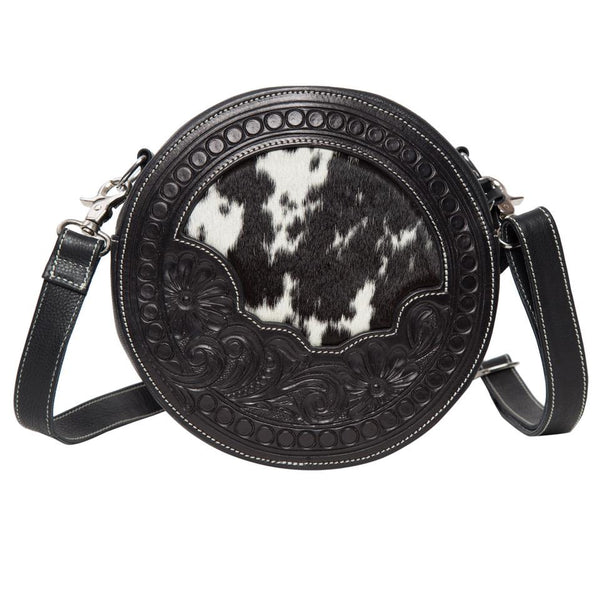 The Design Edge - Cowhide Tooled Jamaica Round Bag - Black