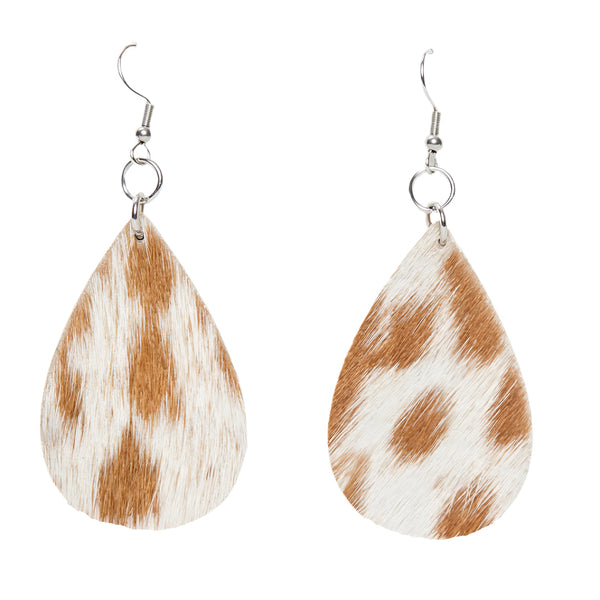 The Design Edge - Cowhide Earrings Pear Drop - Tan