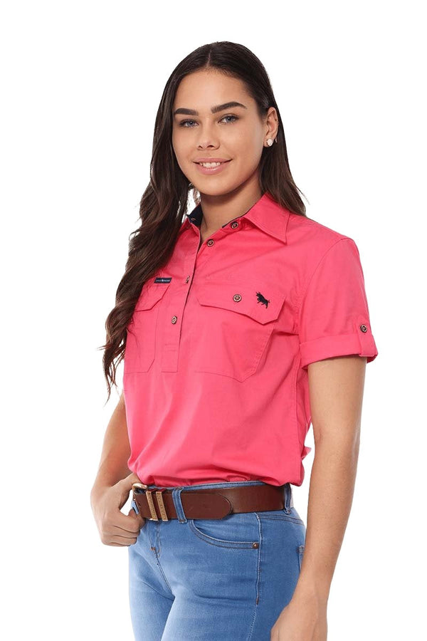 Ringers Western - Jules S/Sleeve Half Button Shirt - Melon
