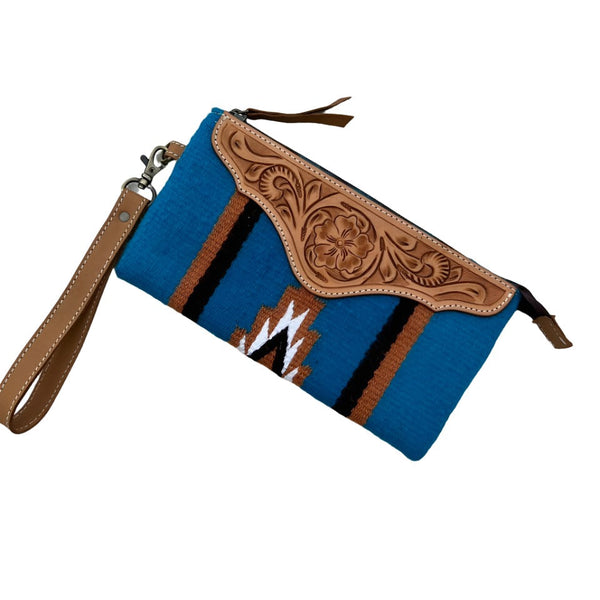 The Design Edge - SaddleBlanket Tooled Sml Clutch - Blue